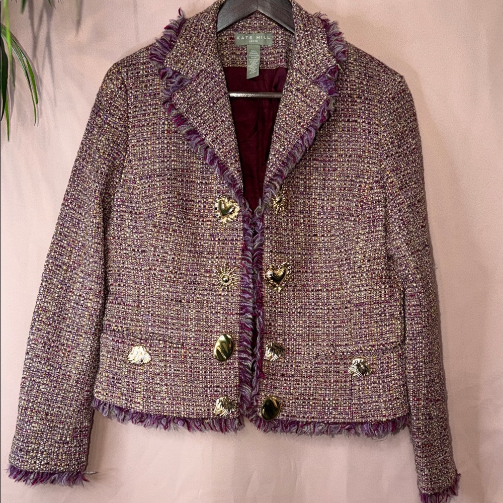 Tweed Blazer Gold Button Textured Jacket Preppy Luxe | House of Aybar Glamour